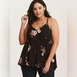 Torrid Black Floral Babydoll Challis Sweetheart Tank (Size 2)